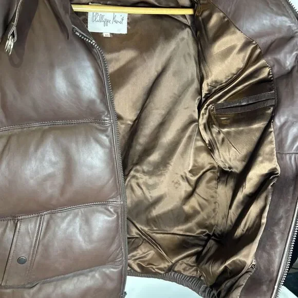 Wilsons Leather Brown Puffer Jacket Quilted Winter Coat Zip-Up Stand Collar - Picture 3 of 7